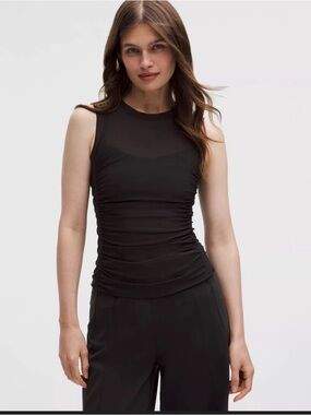 Lululemon Sheer Mesh Black Rouched Tank Top